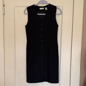 Ann Taylor Vintage Wool Black Sleeveless Button-Front Dress